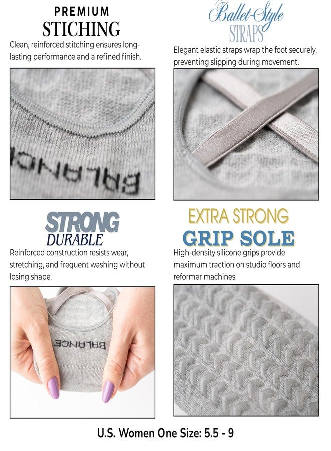 Balanced Yoga Stuff 3 Packs Non-Grip Yoga & Pilates Socks, 5.5-9.5, Pink, Grey, White pairs - Image 3